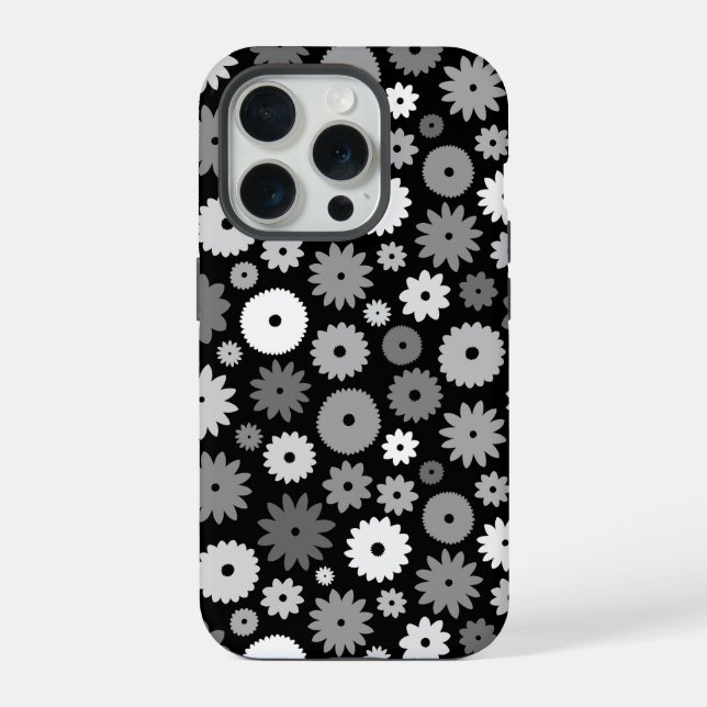 Monochrome Blooms Repeat Pattern iPhone Case (Back)