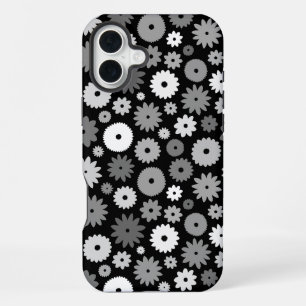 Monochrome Blooms Repeat Pattern iPhone 16 Plus Case