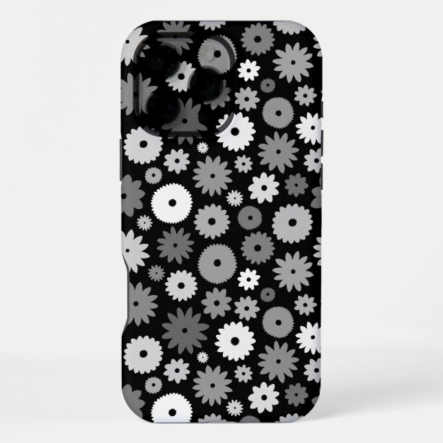 Monochrome Blooms Repeat Pattern iPhone Case (Back)