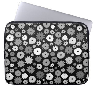 Monochrome Blooms Repeat Pattern Laptop Sleeve