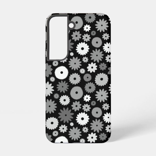 Monochrome Blooms Repeat Pattern Samsung Galaxy S22 Case (Back)
