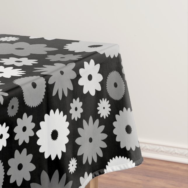Monochrome Blooms Repeat Pattern Tablecloth (In Situ)
