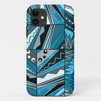 Monochrome blue ethnic ornament. iPhone 11 case