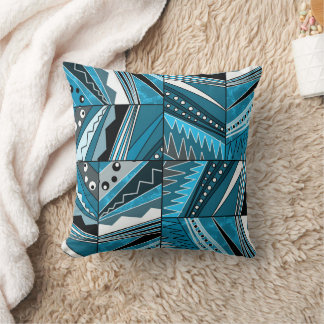 Monochrome blue ethnic ornament. cushion