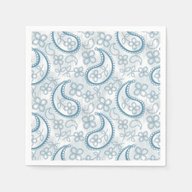 Monochrome blue grey white paisley pattern.  napkin (Front)