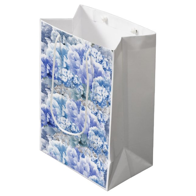 Monochrome Blue Mixed Bouquet Medium Gift Bag (Front Angled)