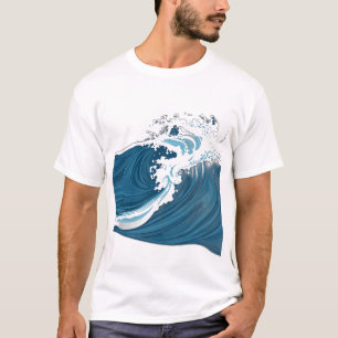 Monochrome Blue Ocean Waves T-Shirt