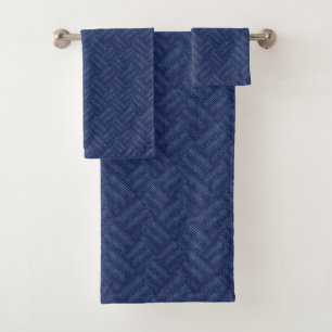 Monochrome blue textured herringbone pattern. bath towel set