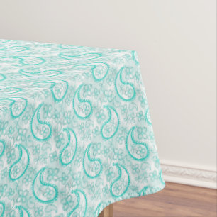 Monochrome blue turquoise paisley pattern tablecloth