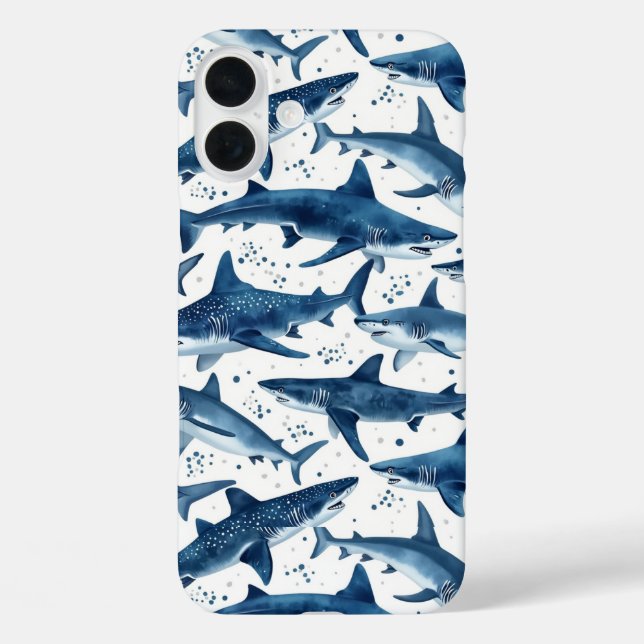 Monochrome blue watercolour shark ocean  Case-Mate iPhone case (Back)