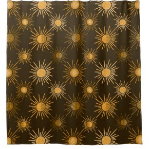 Monochrome boho sun pattern shower curtain