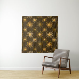 Monochrome boho sun pattern tapestry