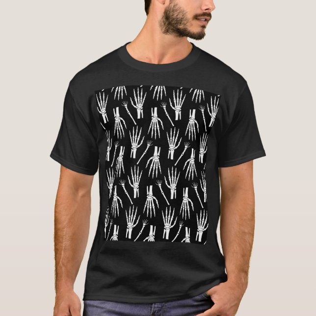 Monochrome Bones Halloween Pattern T-Shirt (Front)