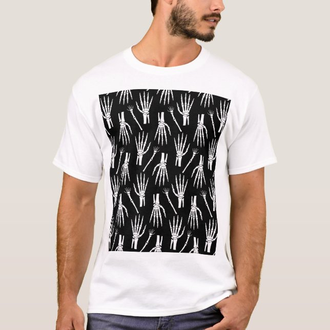 Monochrome Bones Halloween Pattern T-Shirt (Front)
