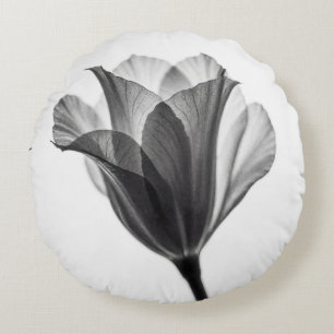 Monochrome botanical fine art photograph round cushion
