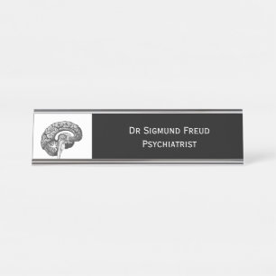 Monochrome brain medical anatomy healthcare clinic desk name plate