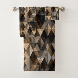  Monochrome brown rhombic textured  Bath Towel Set