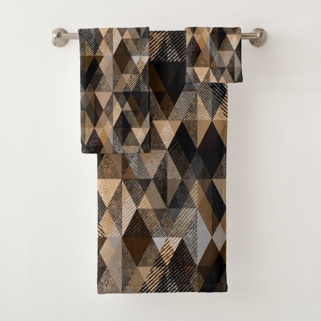  Monochrome brown rhombic textured  Bath Towel Set (Insitu)