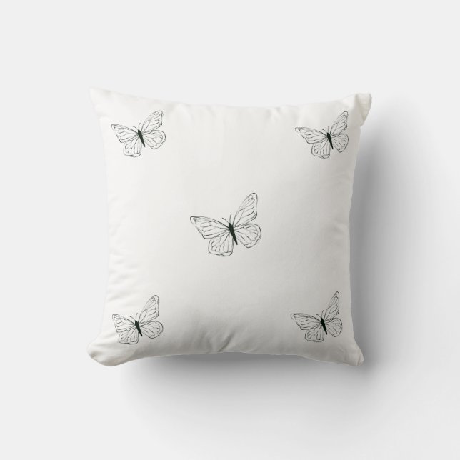🖼️ Monochrome Butterfly Elegance – Square Throw  Cushion (Front)