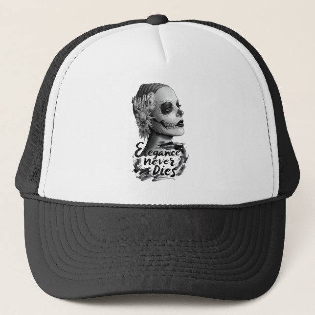 Monochrome Calavera Trucker Hat (Front)