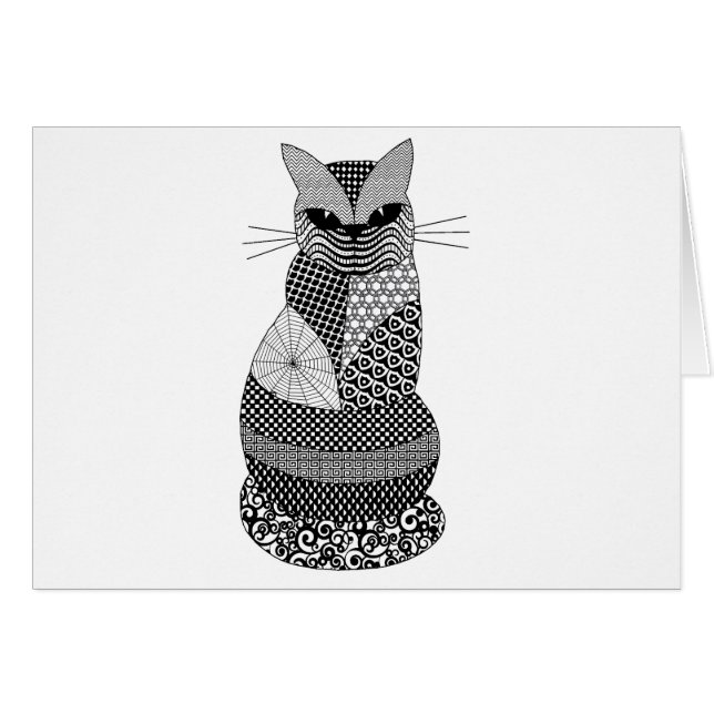Monochrome Cat Zen Tangle Pretty Feline Art (Front Horizontal)