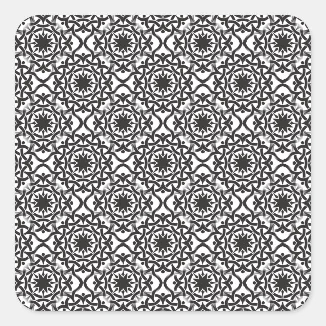 Monochrome Celtic Tangled Knot Pattern Square Sticker (Front)