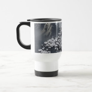 Monochrome Cherry Blossom Mountain Travel Mug