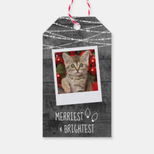 Monochrome Christmas Lights Rustic 2-Sided Photo Gift Tags
