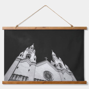 Monochrome Church Towers Architecture Hanging Tapestry
