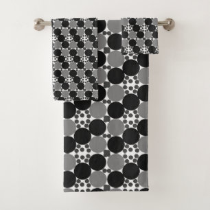 Monochrome Circles: Abstract Black White And Grey, Bath Towel Set