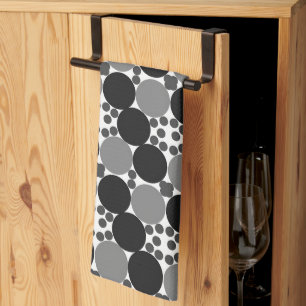 Monochrome Circles: Abstract Black White And Grey, Tea Towel