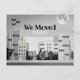 Monochrome City Skyline We Moved Announcement Postcard