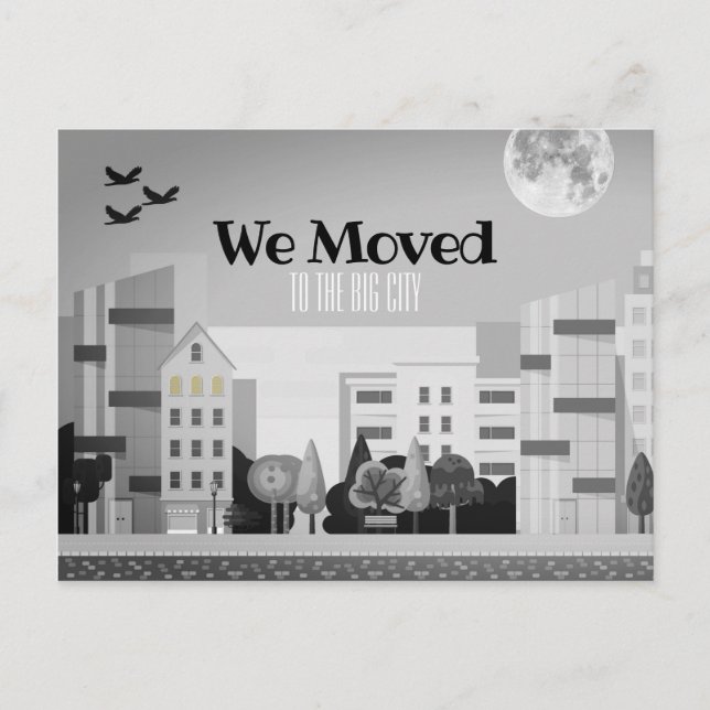 Monochrome City Skyline We Moved Announcement Postcard (Front)