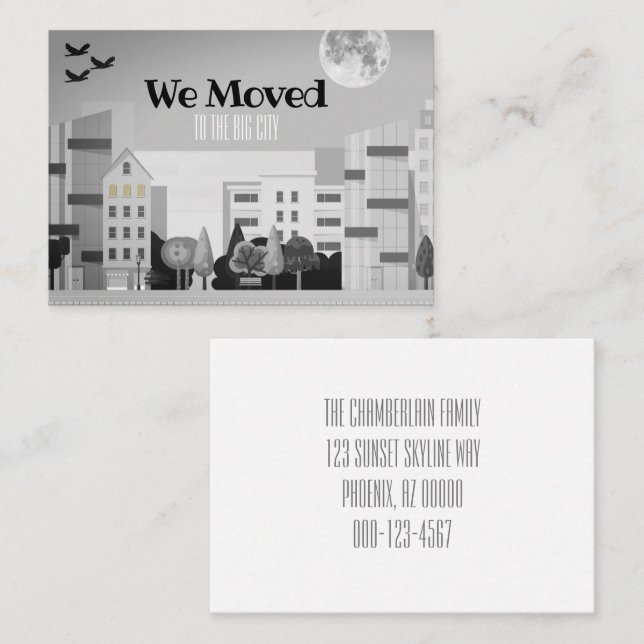 Monochrome City Skyline We Moved New Address Business Card (Front/Back)