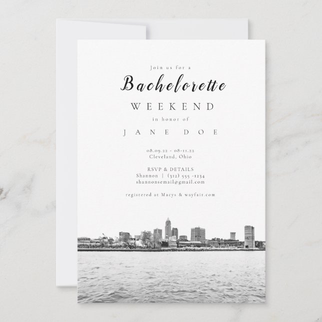 Monochrome Cleveland Bachelorette Party Invitation (Front)