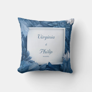 Monochrome Cobalt Blue Floral Modern Square Cushion
