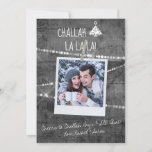 Monochrome Colour Pop Photo Chrismukkah Card<br><div class="desc">"Challah La La La" is one of our series of photo-fun holiday designs. It's about Hanukkah, but also about inclusion of other celebrations, in a fun, light way. It features white handwriting chalk-styled typography and a monochrome grey rustic wood backdrop with strings of twinkling lights, plus a cute Christmas tree...</div>