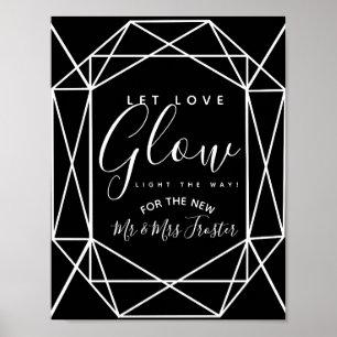 monochrome crystal geo let love glow wedding party poster