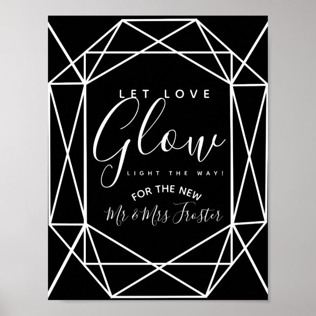 monochrome crystal geo let love glow wedding party poster (Front)