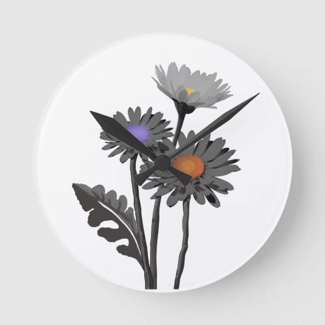 Monochrome Daisys Wall clock (Front)