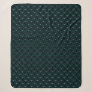 Monochrome dark blue green art deco. sherpa blanket