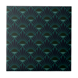 Monochrome dark blue green art deco. tile