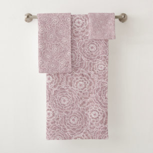 Monochrome Dusty Pink flowers  Bath Towel Set