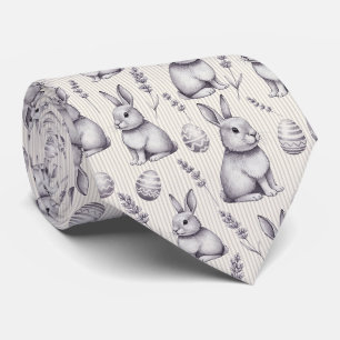 Monochrome Easter Bunny Charcoal Sketch Stripe Tie
