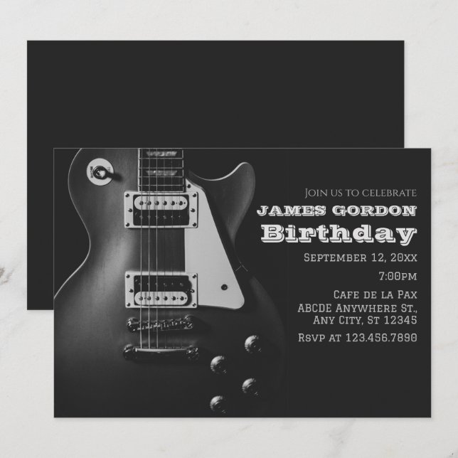Monochrome electric guitar invitation (Front/Back)