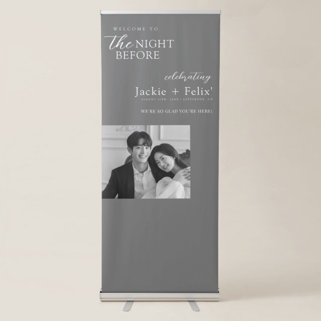 Monochrome Elegance Custom Rehearsal Dinner Retractable Banner (Front)