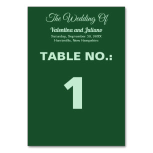 Monochrome Emerald Green Wedding Table Number