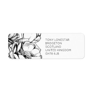 Monochrome Etched Floral Return Address Label