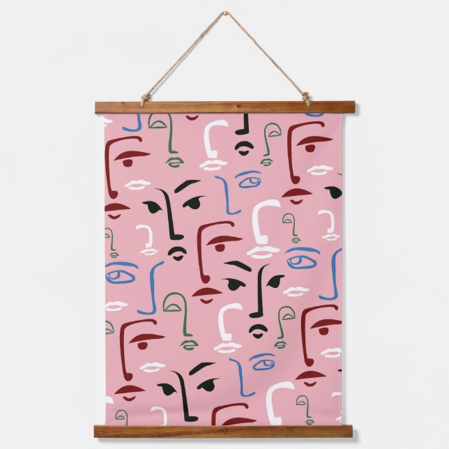 Monochrome Faces Hanging Tapestry (Front)