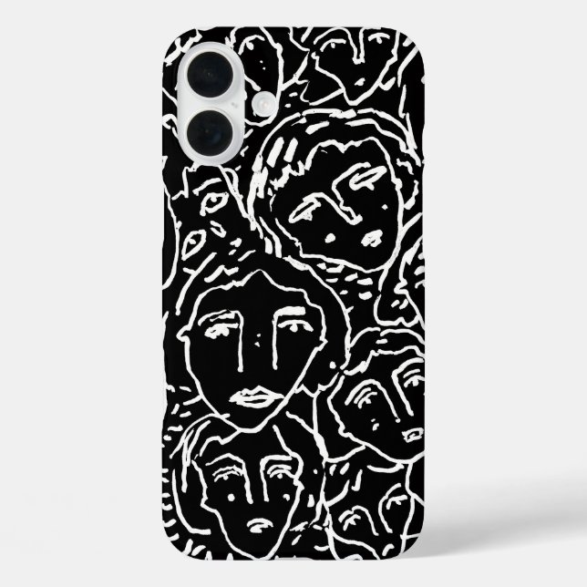 Monochrome Faces iPhone Case – Abstract Line Art (Back)